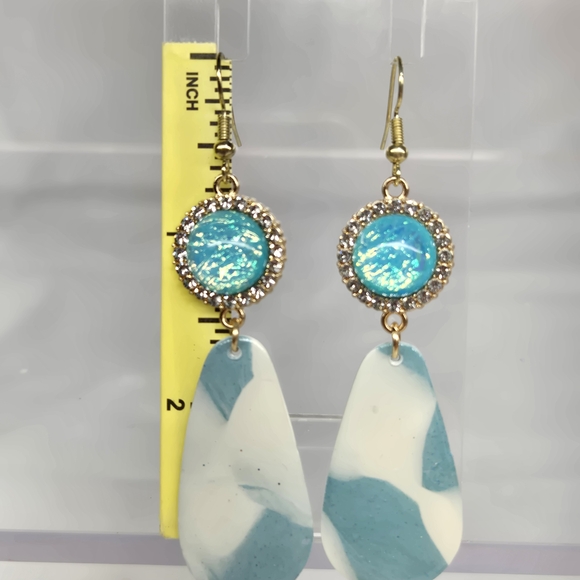 Chic Gold and Blue Dangle Earrings - Picture 2 of 5
